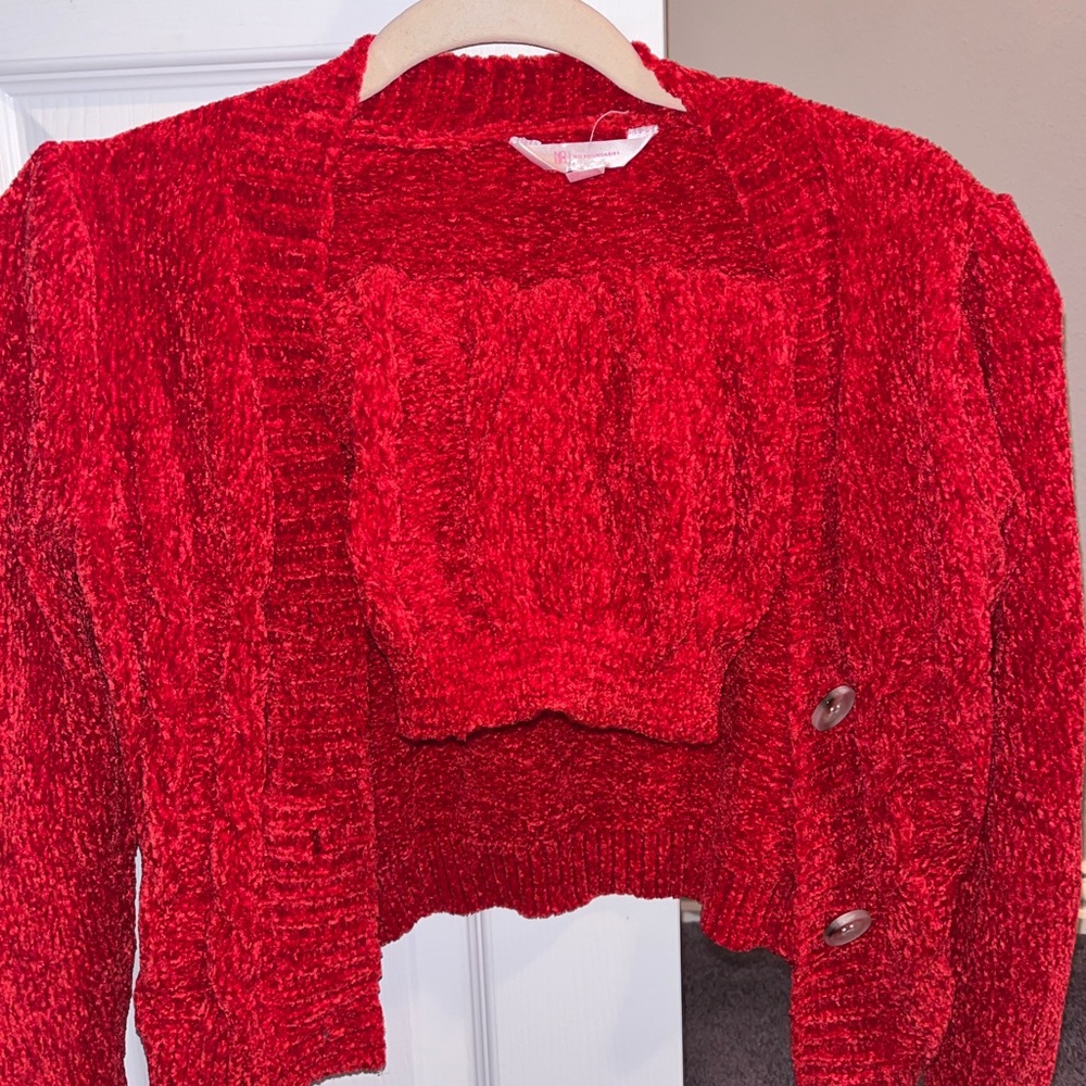 RED CARDIGAN AND TUBE TOP